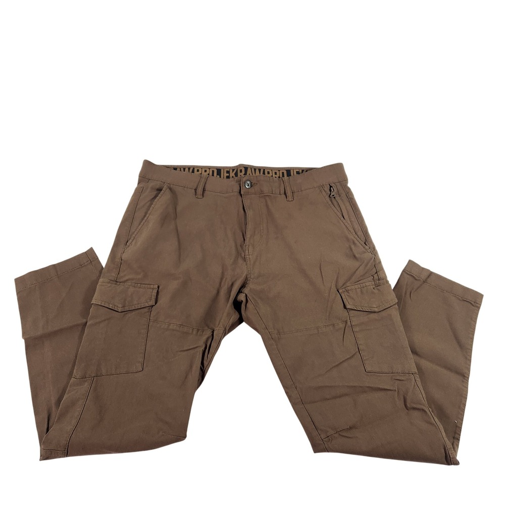 Projek Raw Mens Brown Cargo Pants‎ Size 36 Straight Leg Utility Stretch B97P.RAW